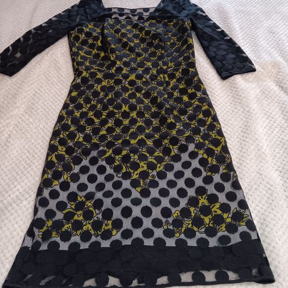 Milly Silk Soie Sheer Polka-dot Overlay Yellow Accent Glam Cocktail Dress Size 4 - Picture 4 of 15